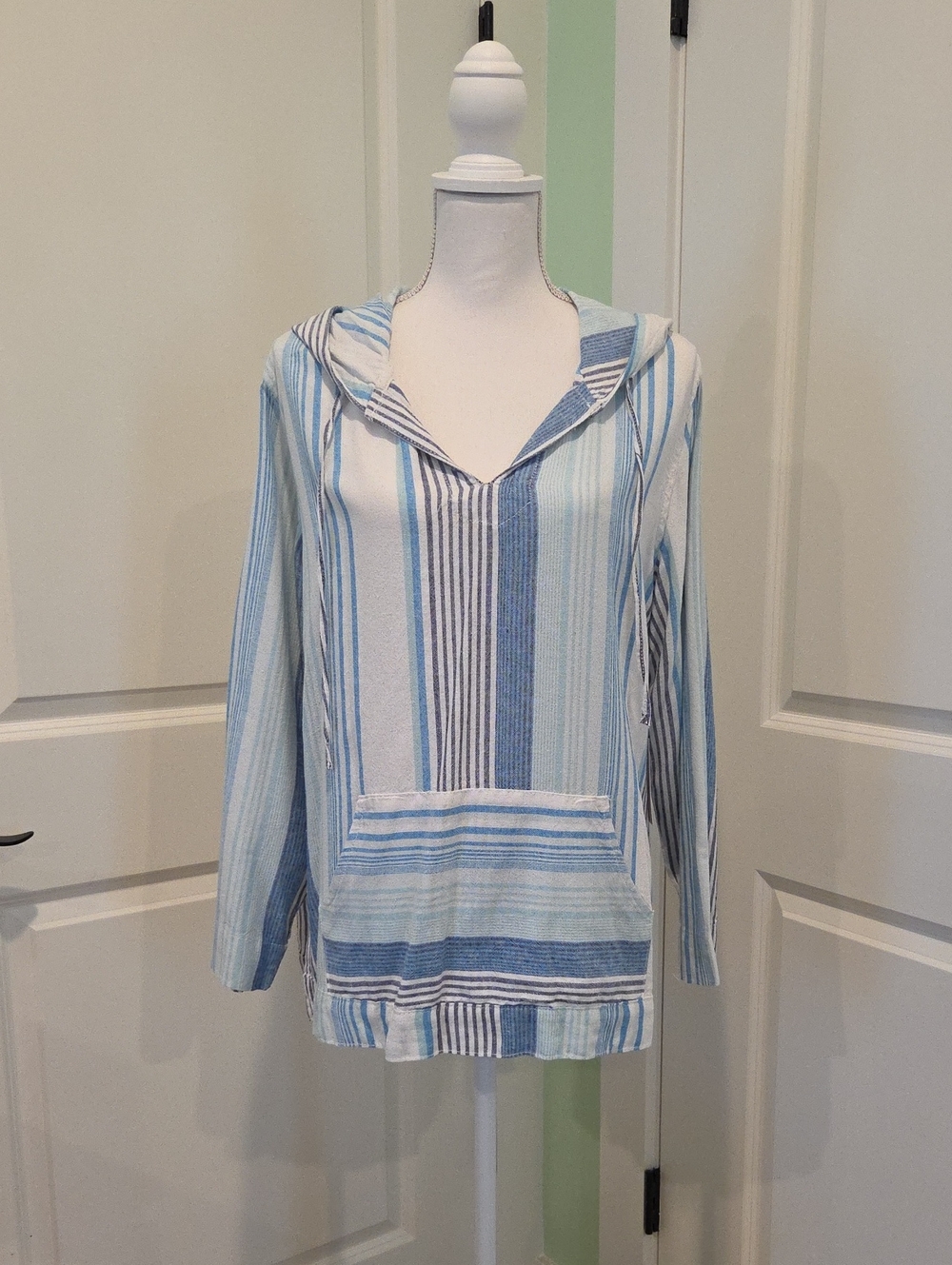 DASH Striped Light Blue Hooded Pullover Sweater